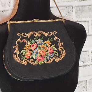 Floral Embroidered‎ Black Handbag